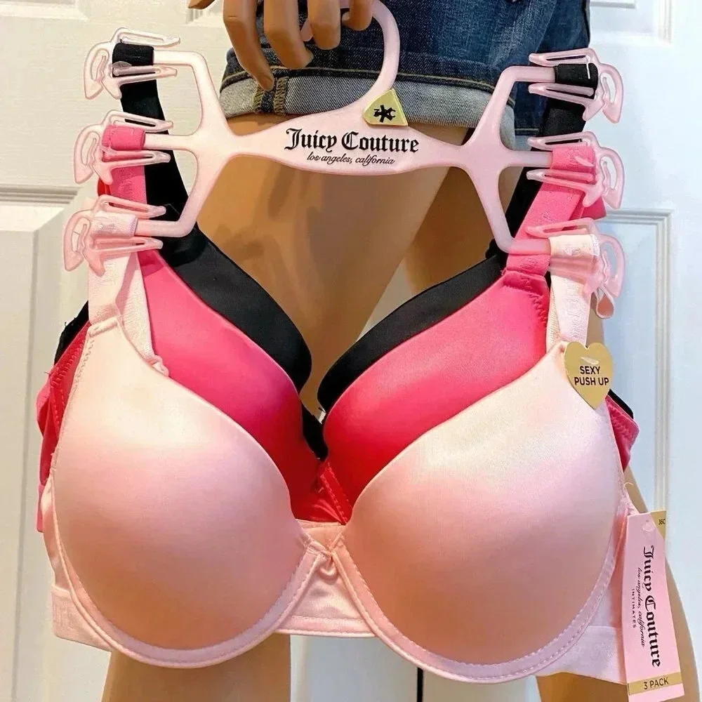 Juicy Couture Bra Sexy Push Up Pink Black 3 Bras Set size 34B NWT